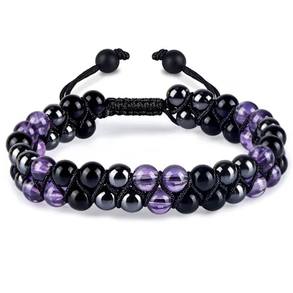 Trippel Beskyttende Armbånd til Kvinder, Ægte Helbredende Krystal Armbånd Ametyst Sort Obsidian Hæmatit 6mm, til Beskyttelse Balance