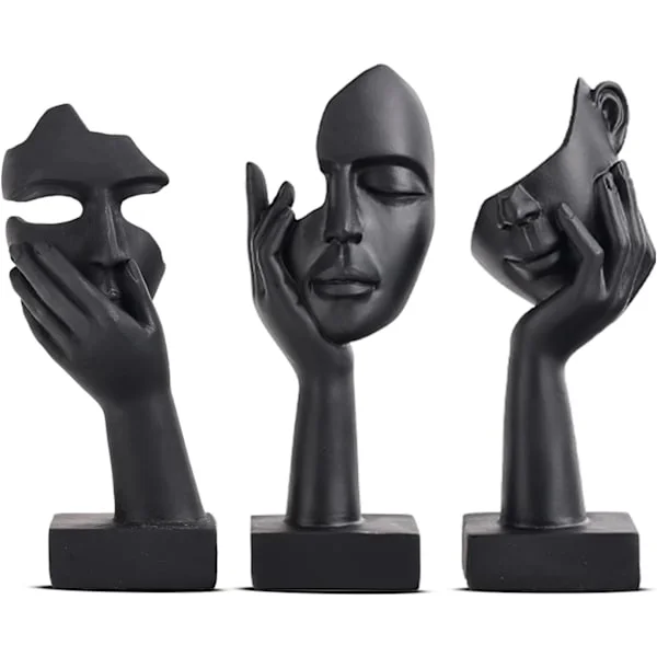Set of 3 Black Home Decor Statues - Woman's Face - Modern Home Collectible Statue