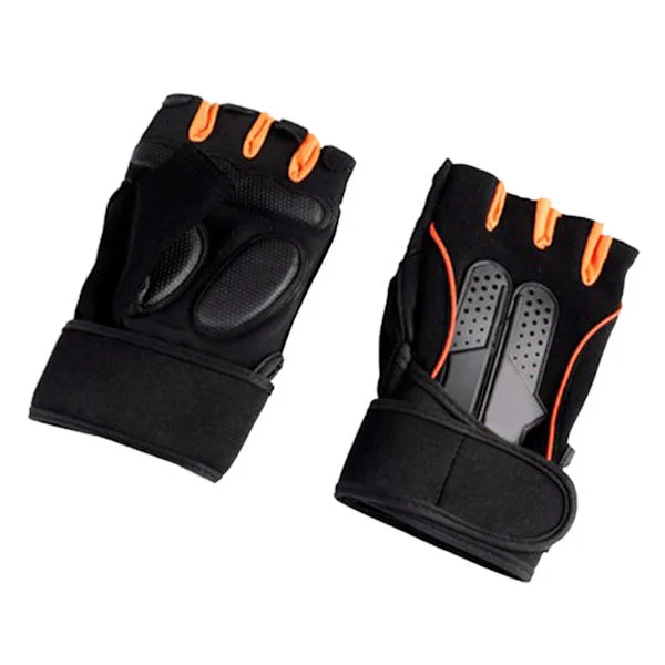 Ett par Sportgymhandskar Halvfingerhandskar med halkfritt grepp Svart Orange för träning M