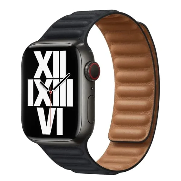 Läderarmband för Apple Watch Band 45mm 41mm 44mm 40mm Original Magnetisk Loop Länk Armband iWatch Ultar2 49mm 9 8 7 6 SE 3 42mm Midnatt Midnatt