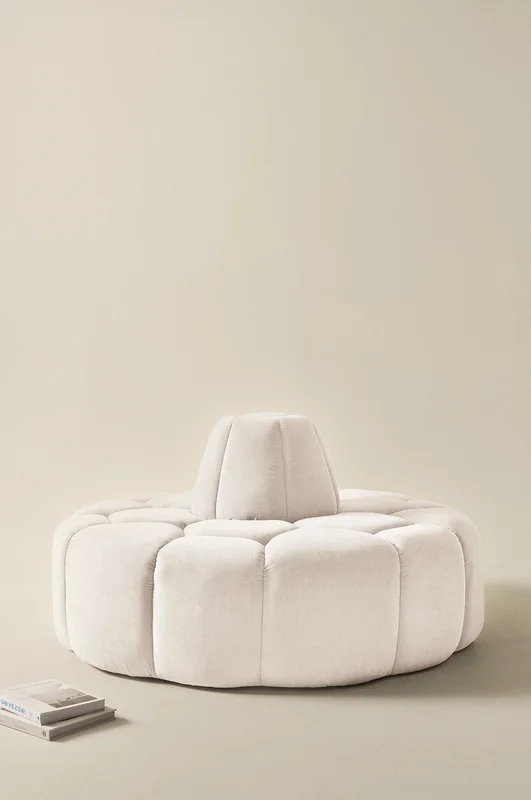 Jotex - Pouf Ø 140 Cm /Eliseouter:/ /champagne color leather /inside:/ /offwhite color velvet/ - PLEASANT - Kaufe Poufs bei Jotex