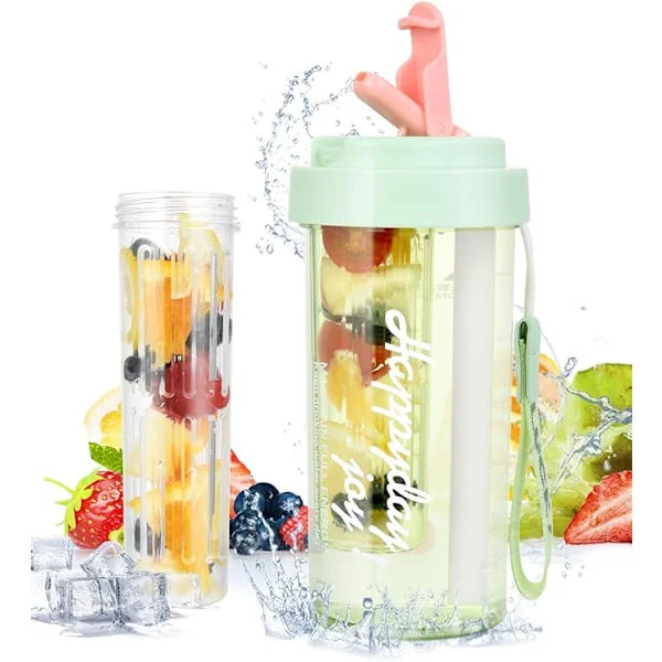600 ml vattenflaska med fruktinfuser – BPA-fri, läckagesäker sportflaska – återanvändbar och passar i alla gymväskor, skolväskor eller ryggsäckar