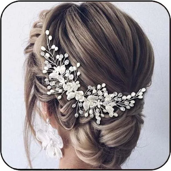 Pearl Hair Accessories, Wedding Hair Pins with Crystal Rhinestones, for Women and Girls, Silver