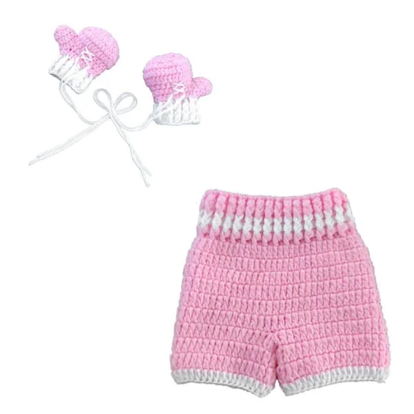 Nyfødt Fotografi Rekvisit Baby Hæklet Strikket Boksehandske Bukser Sæt til Baby Piger & Drenge (pink)