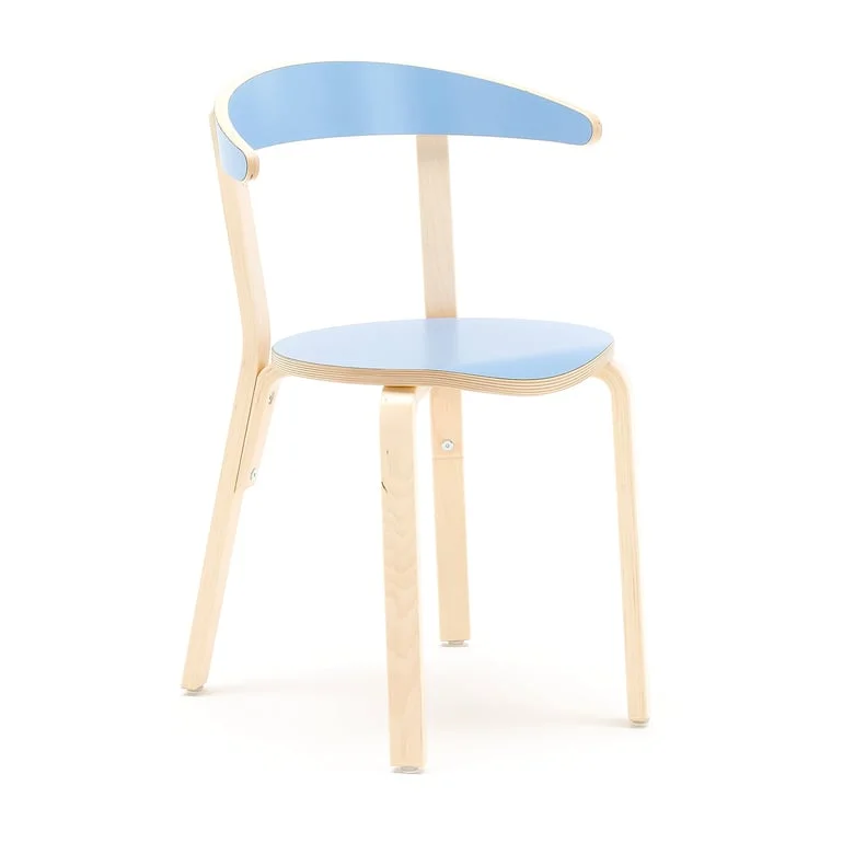 Kantinestol i træ LINUS, H 450 mm, birk, blå laminat