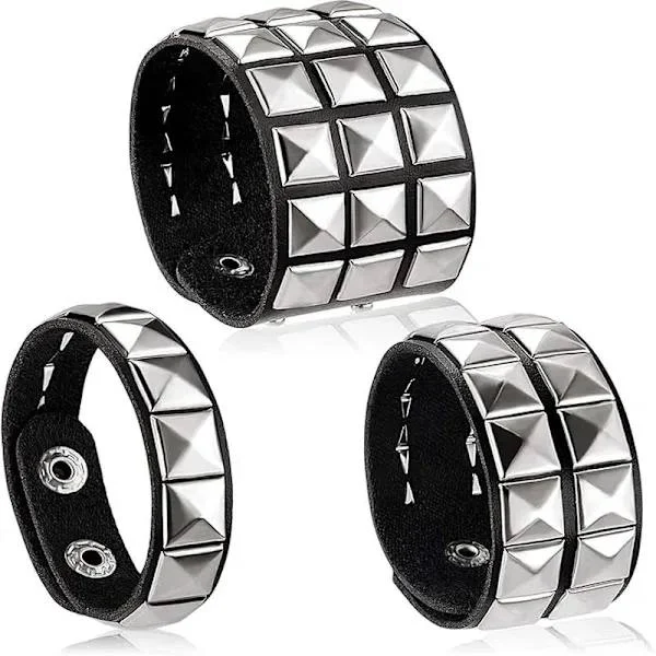 3 stk. læder nitter punk armbånd til mænd kvinder 80'er nitter goth rock armbånd spike nitter manchet armbånd unisex metal