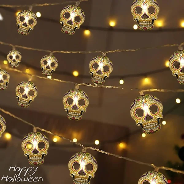 |NN| Halloween Ljusslingor, 2-pack Skalle Ljusslingor 30 LED Skalleljus 15ft Halloween Dekoration Ljusslingor Batteri/USB-driven Valfri 2 Lägen