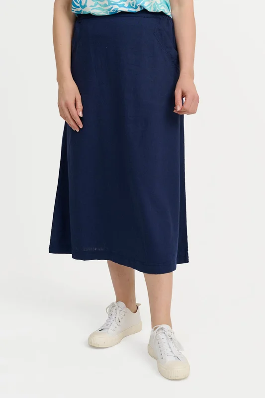 SIGNATURE - Hør Nederdel - Navy - Skrålommer