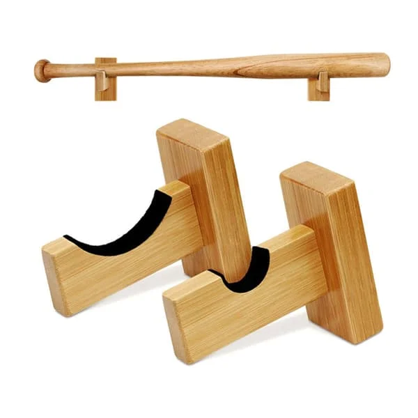Beholder Baseball Bat Holder Horisontal Vises Håndlaget Massivt Tre Baseball Bat Holder med Filtfôr og Veggmontert Treklubbe Holder