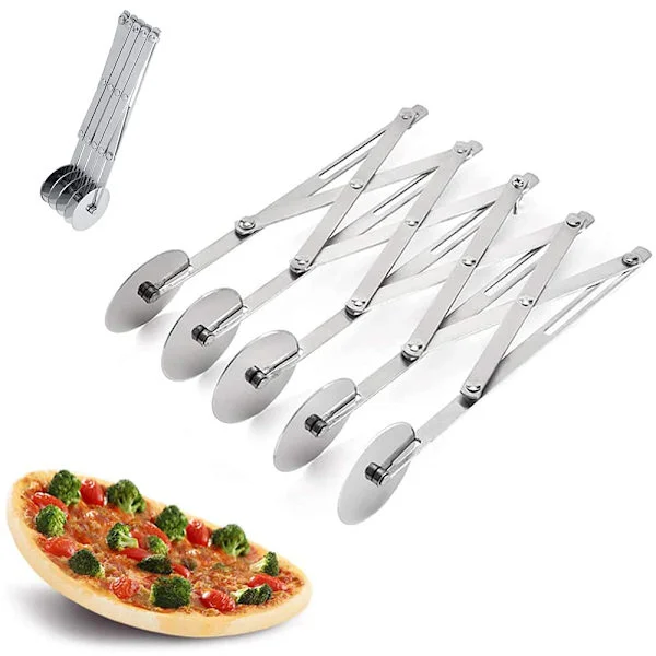 5-Wheel Dough Divider, 5-Wheel Stainless Steel, Adjustable Pizza Cutter, 5-Wheel Cutter, Pizza Cutter with Handle for Kitchen Baking, Pastries, Bread