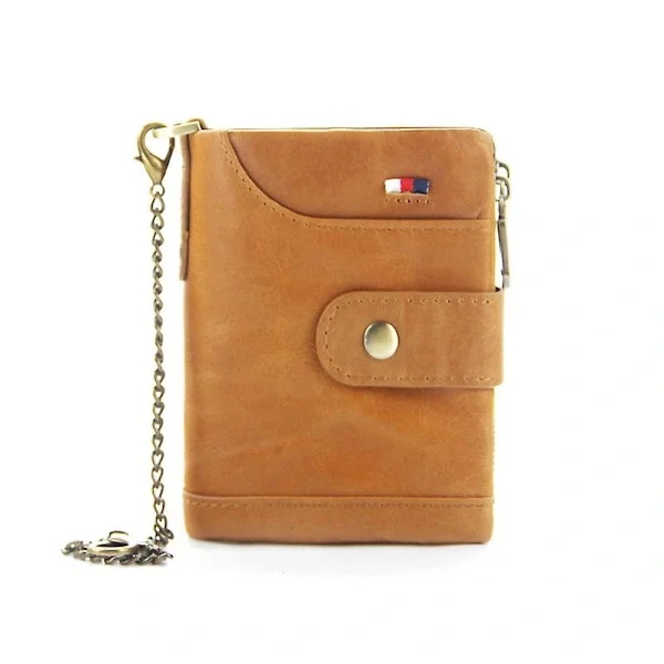 Men's Leather Wallet with Anti-Theft Chain, Two-Fold Leather Wallet, Multifunctional Card Pocket, Simple