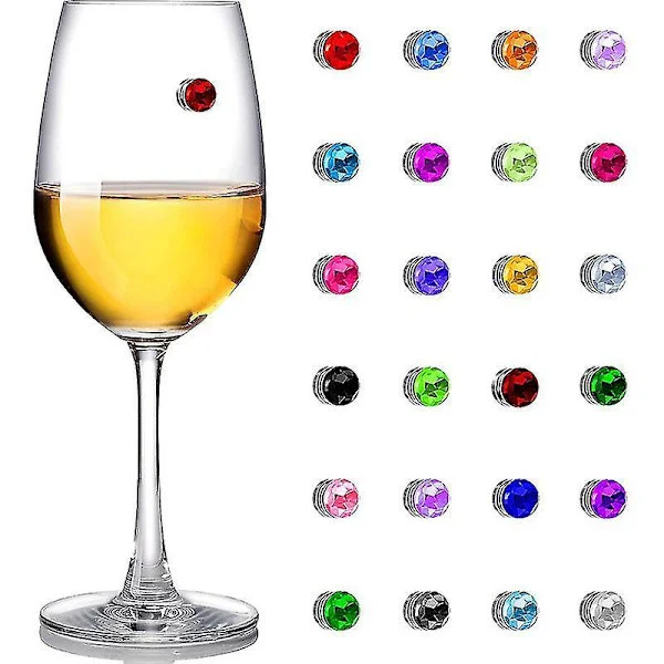 24-pack Vinglasmarkörer Kristall Magnetiska Dryckesmarkörer För Vinglas Champagneglas Cocktailglas Martiniglas, Färgstarka (FMY)