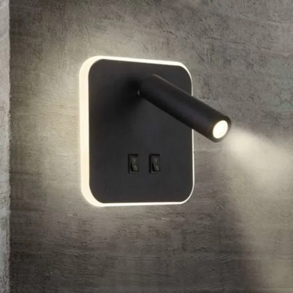 LED sengelamper indendørs hotel væglampe sengelamper korridor væglampe med afbryder sort 3W + 10W (firkantet)--