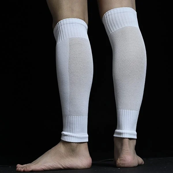 #White Football Socks Tubular Protection Fixed Shin Guard Socks#