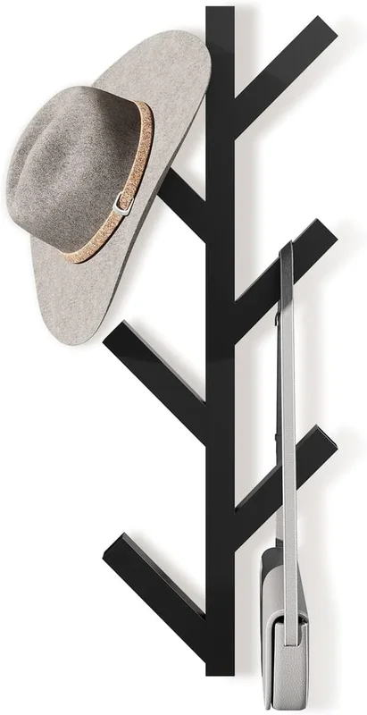 Vertical Coat Rack Wall Mounted 40 cm, Modern Wall Mounted Metal Coat Rack for Hats, Jackets, Bags, Hallway Bedroom Black Height 40 cm