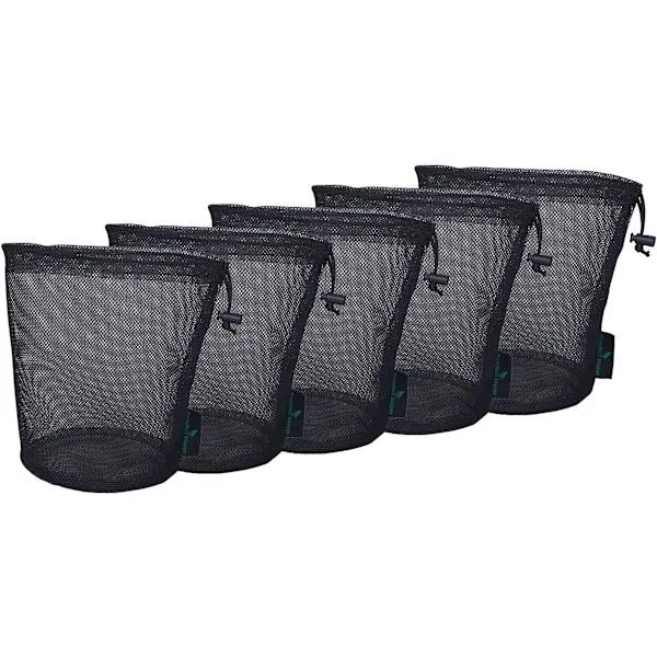 Black Nylon Mesh Bag, Durable Drawstring Mesh Bag, Small Travel Bag, Mesh Storage Bag for Cosmetics, Shower Gel, Jar, Tennis Ball, Tools, 5 Pcs/Lot
