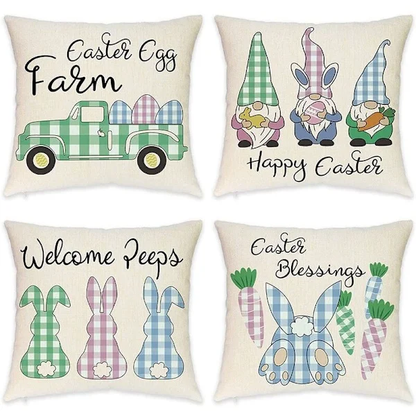Easter Pillow Covers 18 X 18 Set of 4 Farmhouse Pillows Easter Decorations Pillowcases for Home Decor