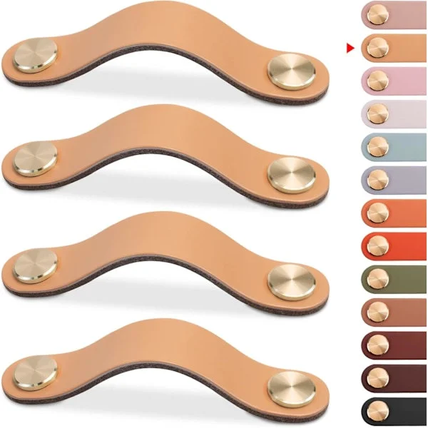 4 stk. læderhåndtag til møbler, skabslågeknop i læder, håndtag til skuffer, vintage møbelhåndtag til skabe, kommoder (beige, 96 mm)