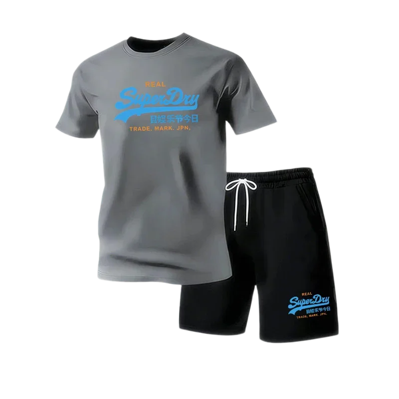 AliExpress - Summer Street Fitness Herren-T-Shirt-Sets, kurzärmeliges T-Shirt + Shorts, schnell trocknend, atmungsaktiv, Rundhalsausschnitt, Laufanzug