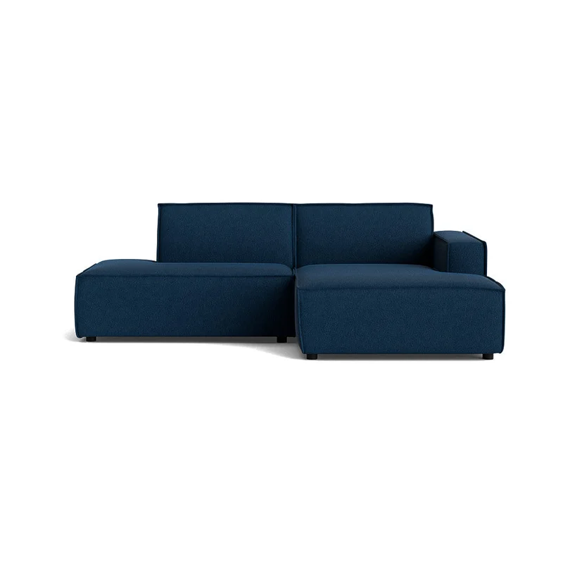 Rummelig Lyon chaiselong sofa, højrevendt open end - Aragon Blå - Kompakt Design - 247x160x80cm - Perfekt til små stuer og lejligheder