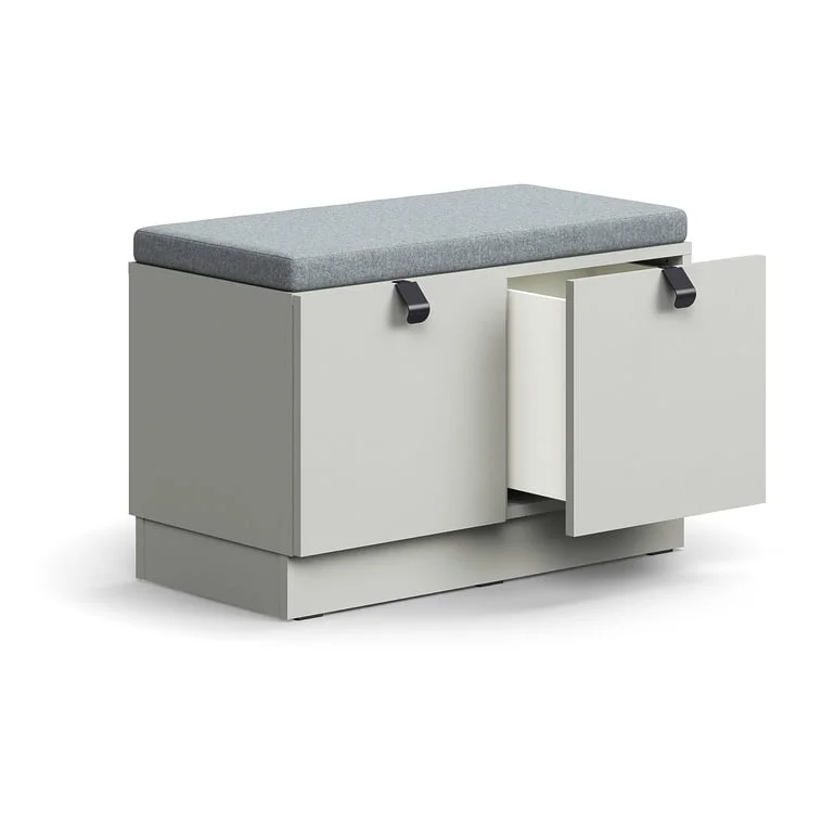 Drawer storage bench QBUS, base frame, handle, 534x800x420 mm, light grey, grey cushion
