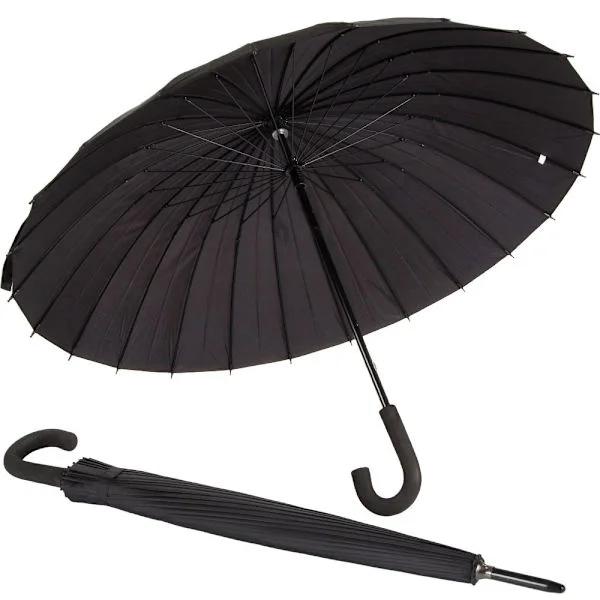 Stort paraply 24 spröt automatisk öppning svart 105 cm