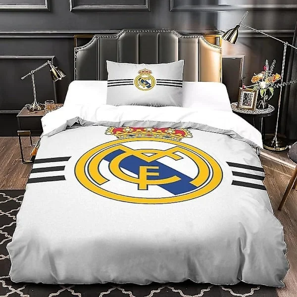 Real Madrid Ultrapehmeä pussilakanasetti parisängylle, kuuluisa jalkapallojoukkue, painettu mikrokuituinen pussilakanasetti vetoketjulla, 135*200 CM