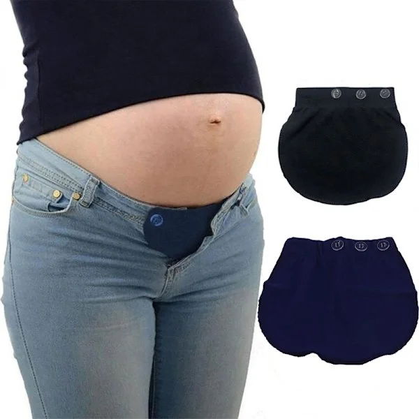 Gravid Graviditet Midjeband Bälte Mjuk Justerbar Elastiska Byxor Förlängning Midjeförlängare Knapp Mamma Lösa Byxor Bälte