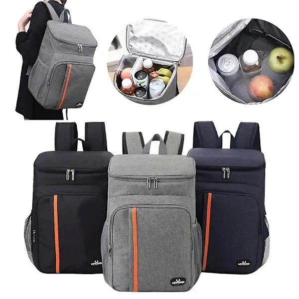 Thermal Picnic Cooler Bag Hot Insulated Shoulder Bag Leakproof Lunch Cooler Backpack Grey