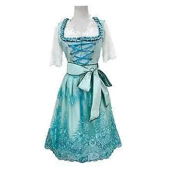 S-3XL Dam Oktoberfest Dirndl-klänning-ar Kostym-er Ljusblå (M Ljusgrön)