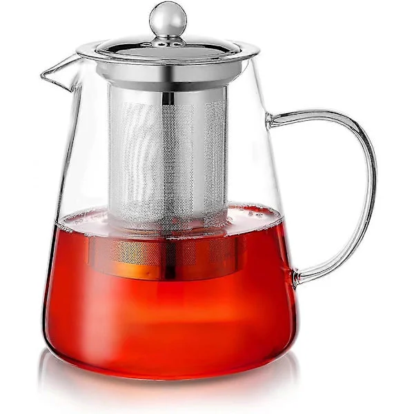 Klar Glastekanna med Insats, Rund Tekanna med Insats, Värmebeständig Borosilikatglas Tekanna med Sil, Spissäker Tebryggare 750ml