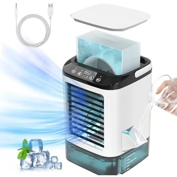 4-in-1 Air Conditioner Fan, Mini Air Cooler AC / Fan Humidifier, Evaporative Cooling Fan for Office, Tent and Bedroom