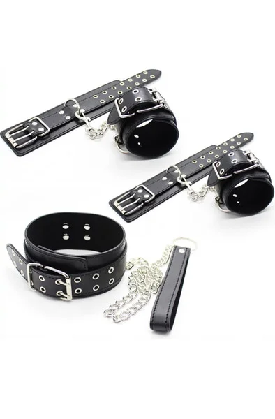 Handcuff & Collar Kit Double Pin Black - Woome.pl