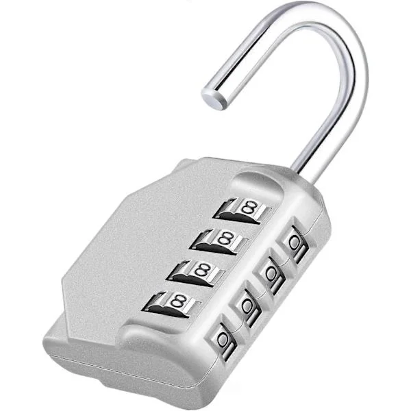 Combination Padlock, 4-Digit Coded Padlock, Gym Lock, School Locker Lock, Weatherproof Outdoor Combination Lock (Black) Silver