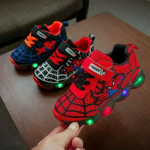 Spiderman LED Träningsskor Blinkande Lysande Sneakers Barn Röd Red