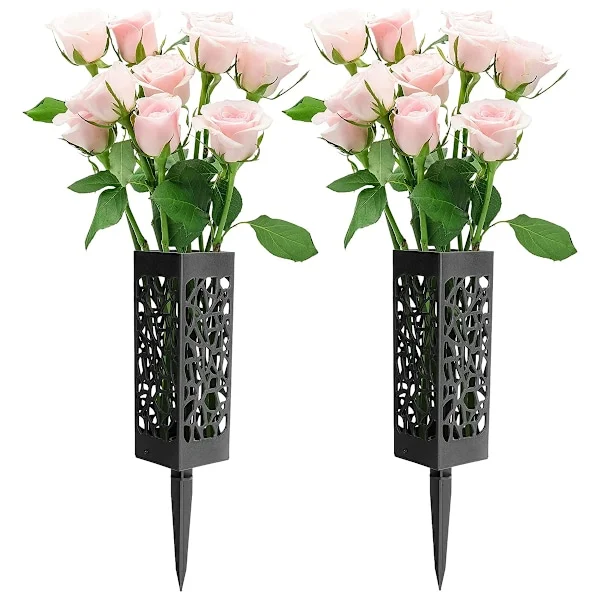 Wehhbtye 2-pack 30 cm Minnesplats Blomsterhållare Dekoration - Blomvaser i Plast med Lång Spets och Dräneringshål för Gravsten