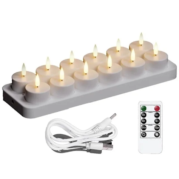 Oppladbare LED telys, 12-pakning, Langvarige LED-telys for ferie- og festdekor, Hvit A