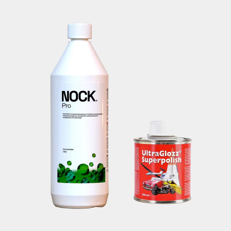 Paket för att polera båten, 1 liter rengöringsmedel + 250 ml båtpolish med vax
