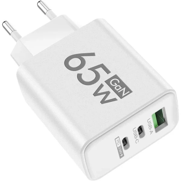 65W GaN USB hurtiglader Type C PD hurtiglader Mobiltelefonlader for iPhone 15 16 Pro Xiaomi Samsung Oneplus EU-plugg Hvit