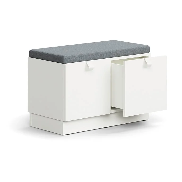 Drawer storage bench QBUS, base frame, handle, 534x800x420 mm, white, grey cushion