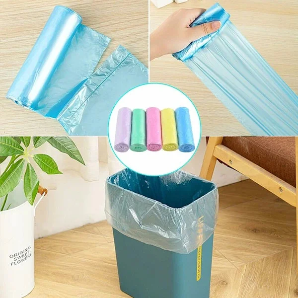 10-liters soppåsar i plast, enfärgade bärbara soppåsar, 5 rullar