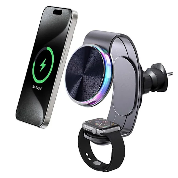 2 in 1 for MagSafe Wireless Car Charger - 15W Magnetic Car Charger in Aluminum Alloy - Dashboard Car Phone Holder