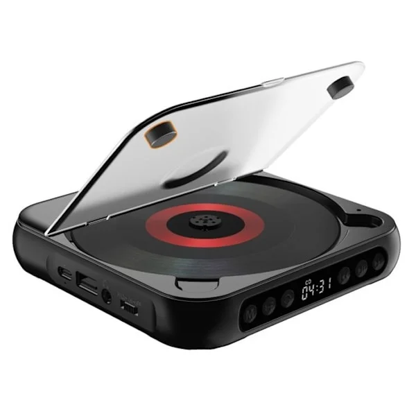 Bluetooth CD-spelare - Mini Portabel CD-spelare, Slimmad och Lättviktig - Mångsidig - Kompatibel med CD-skivor och USB - 135 x 135 x 25 mm, Svart
