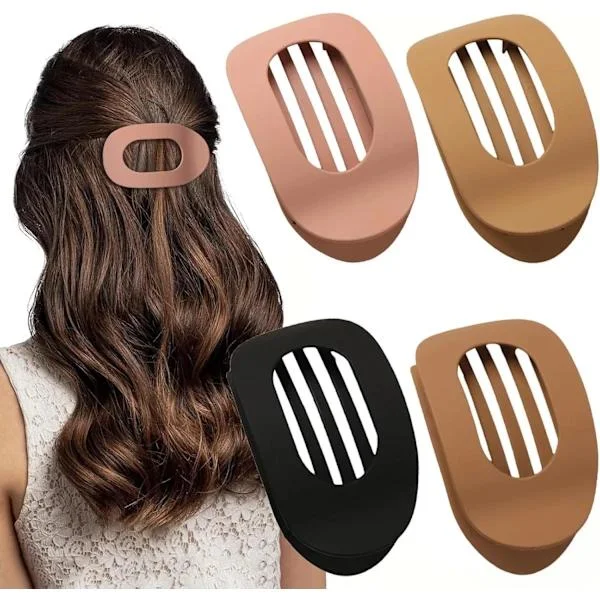 Set of 4 Brown Matte Flat Hair Clips, Flat Clip for Women, Round Lying Hair Clip for Thick and Thin Hair, Comfortable, Curved Flat Clips