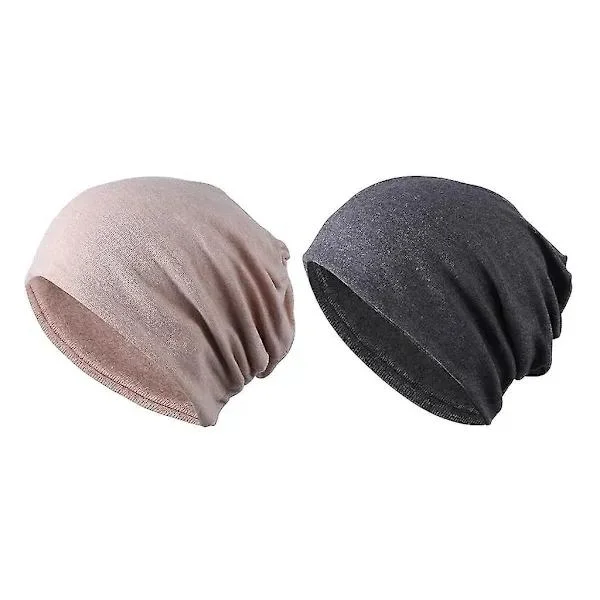 New, Suitable 2 Pcs Women Men Cotton Slouchy Beanie Hat Skull Cap Casual Summer Hat Adjustable Cap Solid Color + Grey