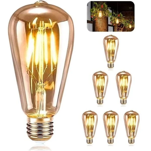 Ampoule LED E27 Vintage - AUDBURN - 4W - Varm Gul - 6 Stycken - Inredning