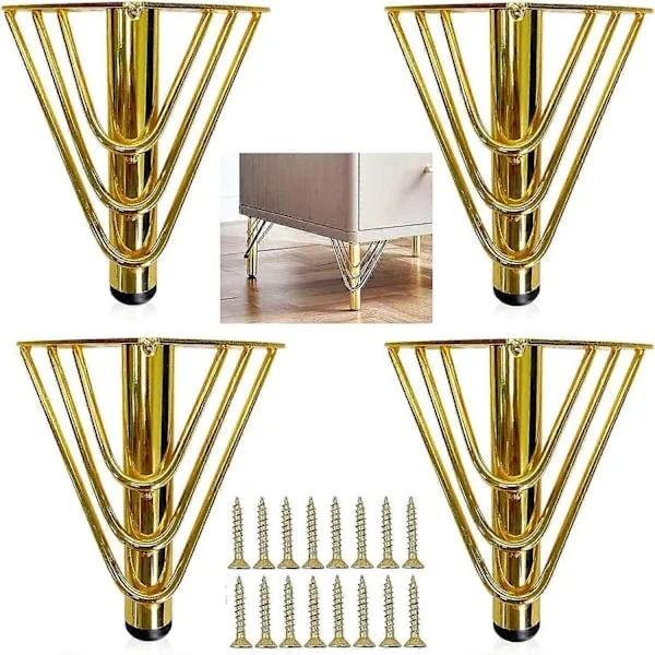 4-pack Gold Metal Furniture Legs, 18 cm Coffee Table Legs, Elegant Modern Chic Sofa Legs, TV Cabinet, Bathroom Cabinet