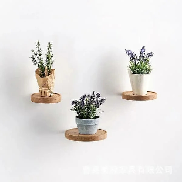 2 Pieces Thickened Floating Wooden Shelves Round Wall Mounted Shelf Household Wood Wall Shelf for Sundries 15X15CM