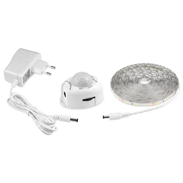 LED-stripe med bevegelsessensor, selvklebende fleksibel LED-stripe, vanntett IP65 med 12V strømforsyning lyslist for soverom, stuer, kjøkken