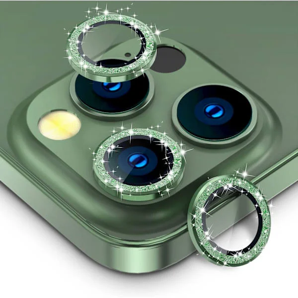 Grönt Glitter Bakre Kameraskydd Kompatibelt med iPhone 13 Pro och iPhone 13 Pro Max, [Aluminiumlegering], Full Täckning 9H[TT]